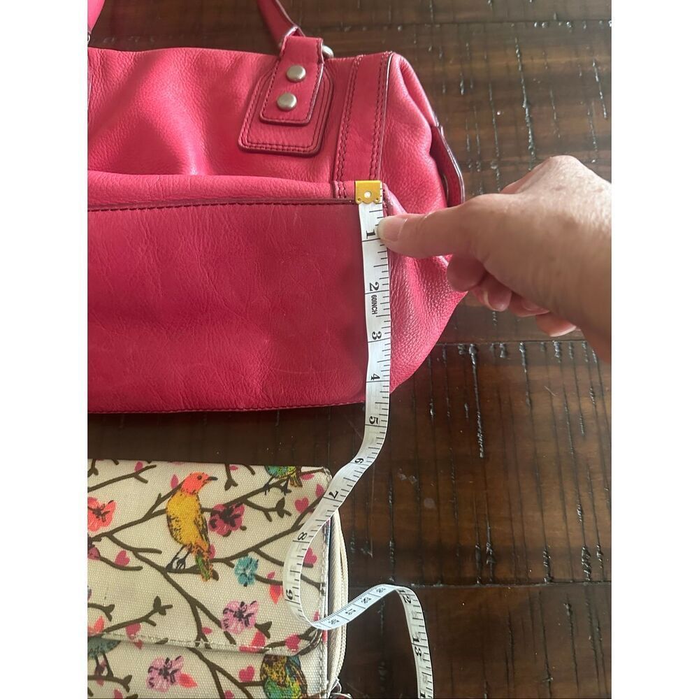 Vintage fossil pink leather satchel tote wallet birds Marlow - Picture 15 of 16